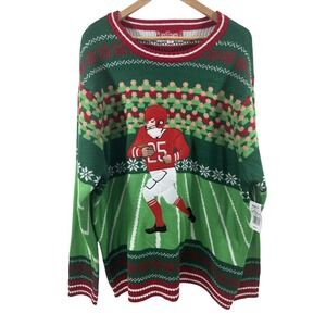 Jollidays Men 3XB Ugly Christmas Sweater Football Green Red Long Sleeves NWT